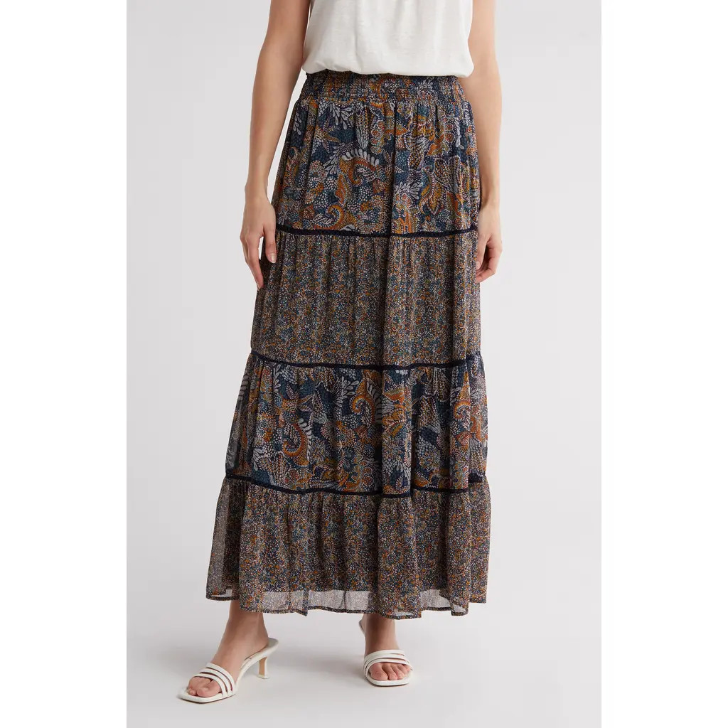 DR2 by Daniel Rainn Mixed Paisley Tiered Maxi Skirt in Indigo at Nordstrom Rack, Size X-Large | Nordstrom Rack