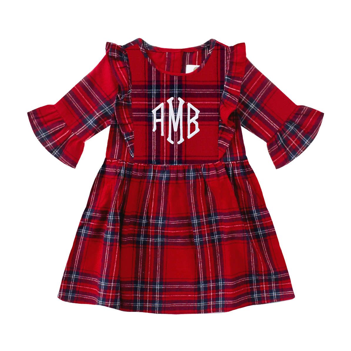 Monogrammed Kids Holiday Plaid Ruffle Dress | Marleylilly