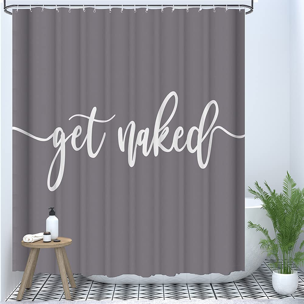 Shower Curtain Funny Cute Get Naked Fashionable Grey Background White Words Machine Washable Fabr... | Amazon (US)