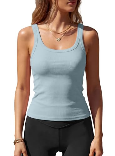 Darong Womens Cotton Square Neck Ribbed Tank Tops with Built in Bra Sleeveless Shirts Basic Summe... | Amazon (US)