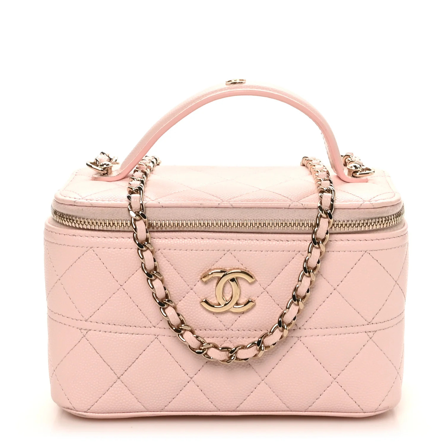 Caviar Quilted Top Handle Vanity With Chain Light Pink | FASHIONPHILE (US)