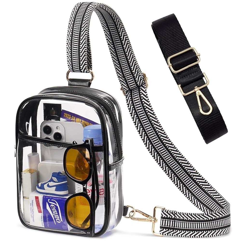 3 Pockets Clear Bag for Stadium Events with 2 Long Straps Sling Backpack Fanny Pack Concert Cross... | Amazon (US)
