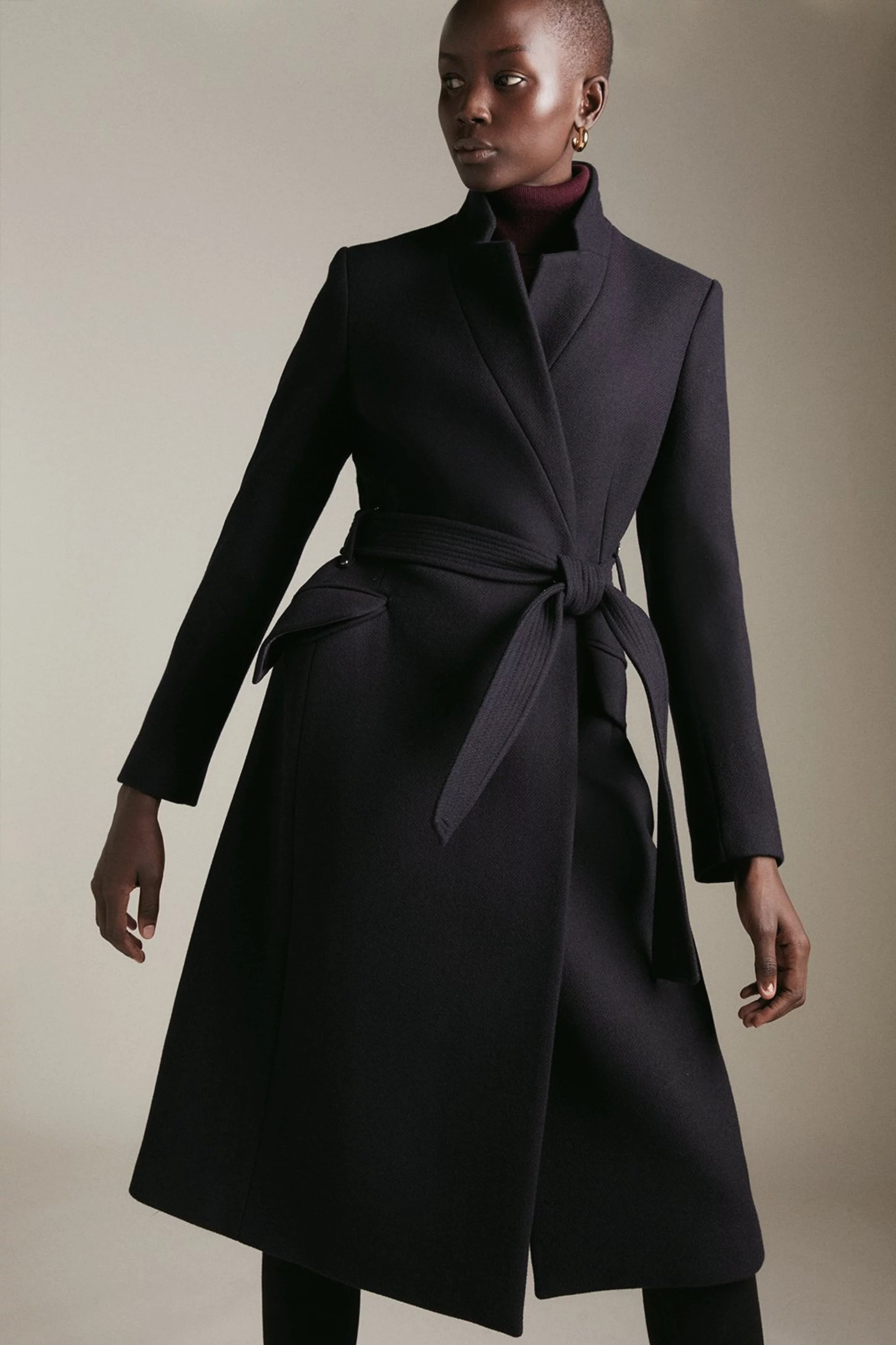 Italian Wool Blend Investment Notch Coat | Karen Millen UK & IE
