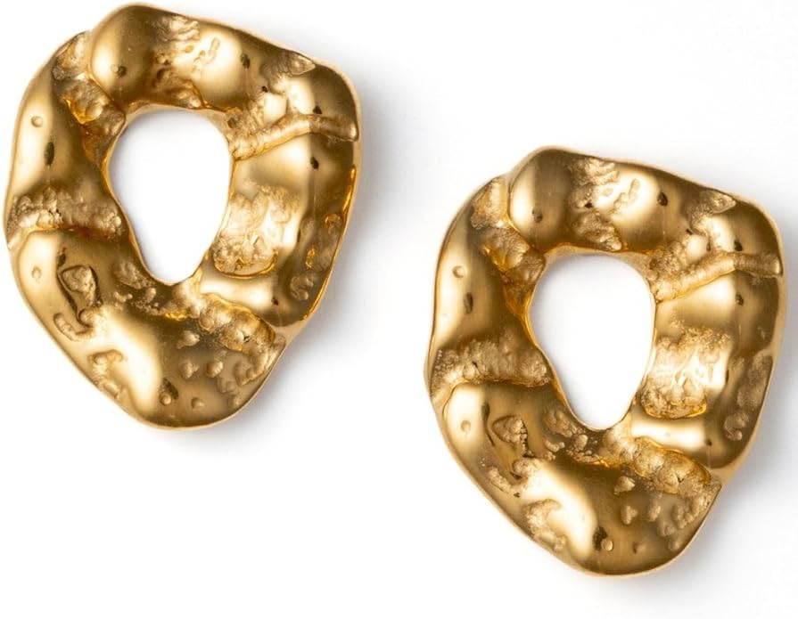Large Chunky Gold Trendy Earring | 18K Gold Stainless Steel | Hypoallergenic | Vintage Big Extra ... | Amazon (US)