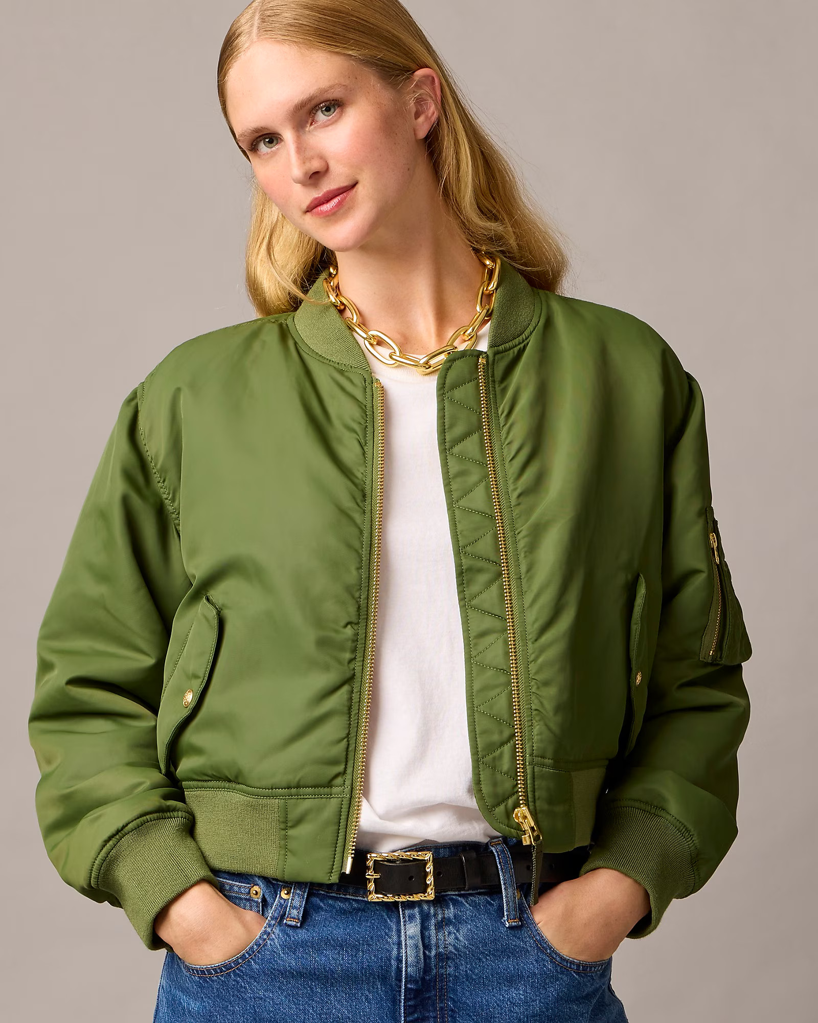 Collection ruched bomber jacket in lightweight shiny nylon | J. Crew US