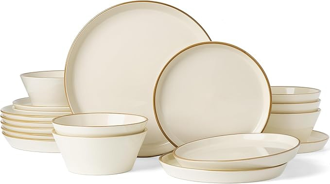 Famiware Saturn Plates and Bowls Dish Sets for 6 (18 Pieces), Stoneware Dinnerware Set with Hand-... | Amazon (US)