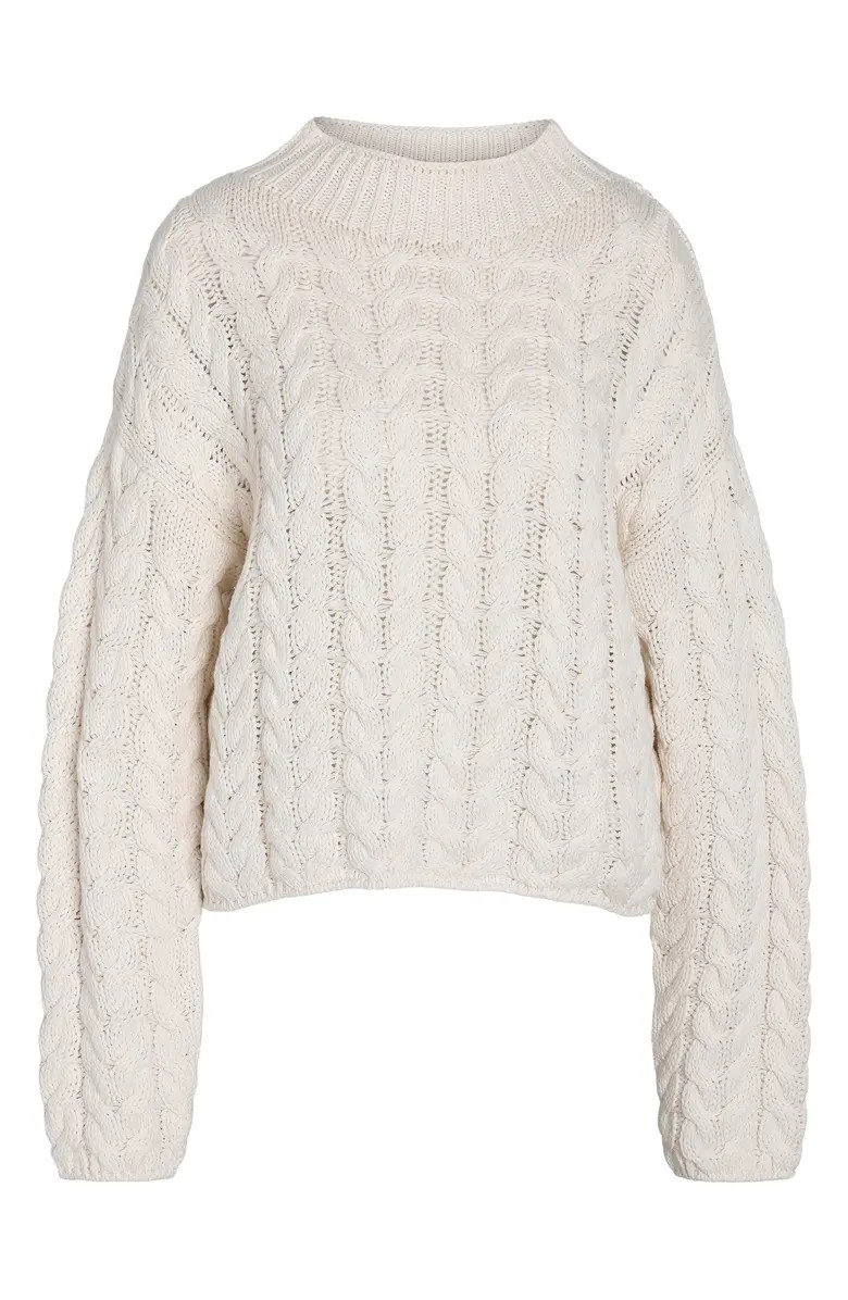 Haysa Mock Neck Cotton Blend Cable Sweater | Nordstrom