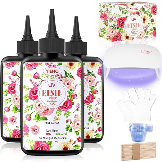 YIEHO 300g UV Resin Kit with Light-Upgraded Crystal Clear Hard UV Curing Premixed Epoxy Resin Sta... | Amazon (US)