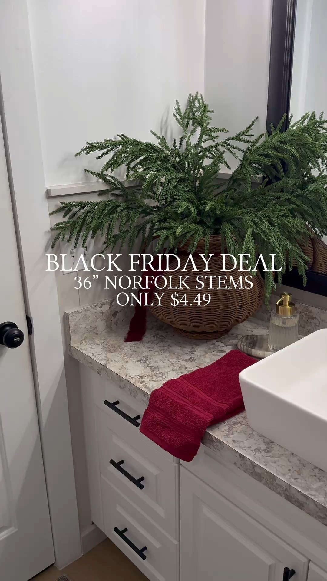 ‼️PRICE CHANGE EVEN LOWER!!! 

36” Norfolk Stems Black Friday Deal Now $3.70 per stem | Follow @farmtotablecreations on Instagram for more home finds

These gorgeous 36” Norfolk stems are only $3.70 each for Black Friday! I used six stems in this basket vase to get this full, drapey look — perfect for holiday bathrooms, kitchens, entries, or anywhere you want that cozy winter greenery.

#amazonhome #bathroomdecor #holidaydecor #christmasdecor #christmasgreenery #neutralchristmas #modernorganic #woodsandwhites #farmhousestyle #decoronabudget #amazonfinds #amazonfavorites #amazonmusthaves #ltkhome #ltksale #ltksalealert #ltkholiday #ltkchristmas

#LTKSaleAlert #LTKHoliday #LTKHome
