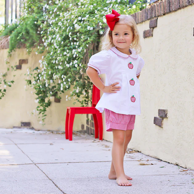 Red Gingham Apple Pleated Short Set | Classic Whimsy