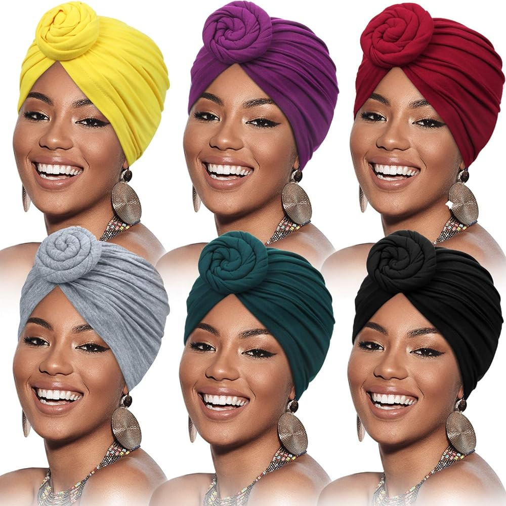SATINIOR 6 Pieces Women African Turban Flower Knot Pre-Tied Bonnet Beanie Cap Headwrap | Amazon (US)