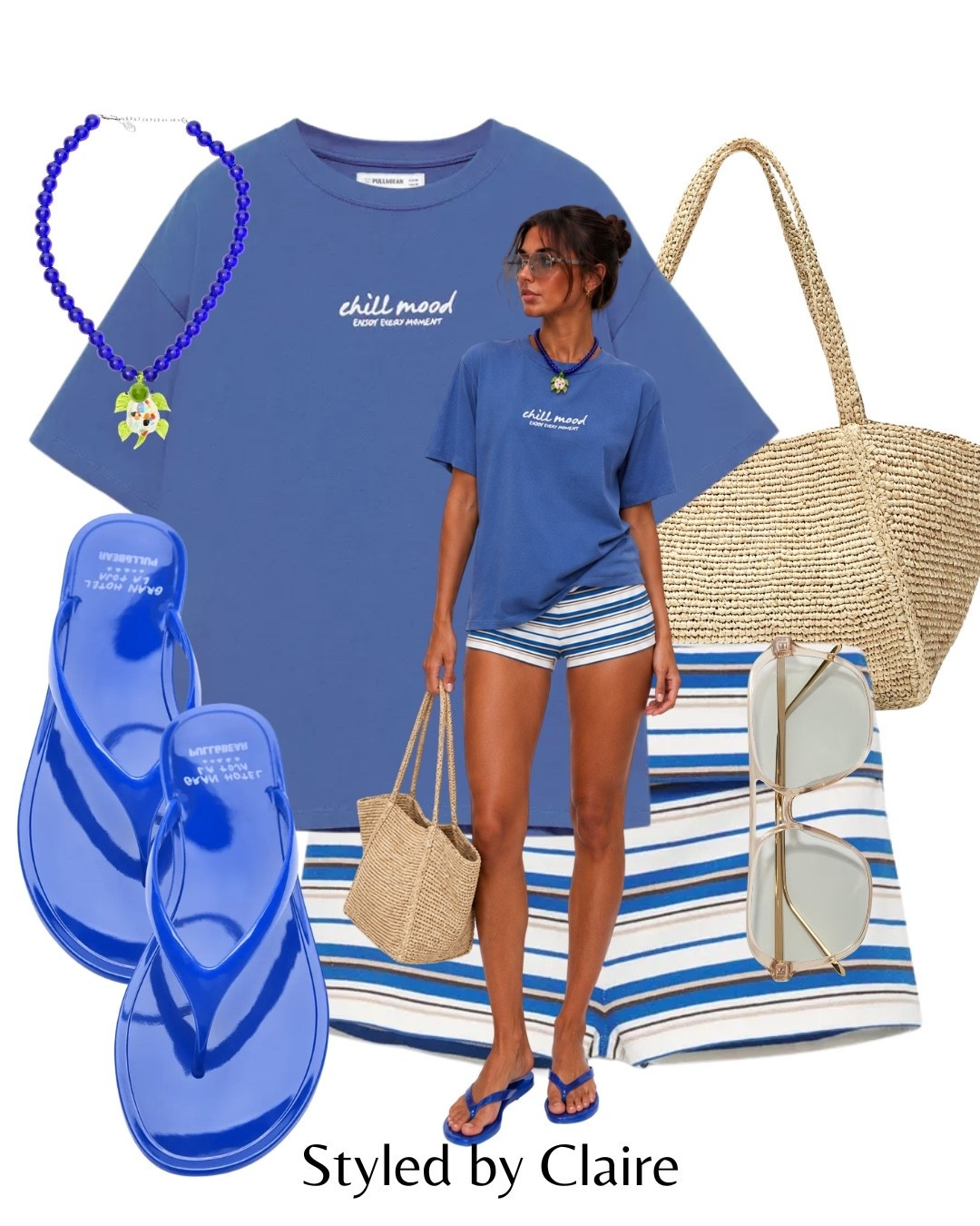 SHADES OF BLUE💙 full outfit by Pull & Bear
AD
#pullandbearcommunity
Tags: oversized tshirt chill beach holiday vacation mini stripe shorts jelly sandals necklace raffia bag summer style

#LTKsummer #LTKstyletip