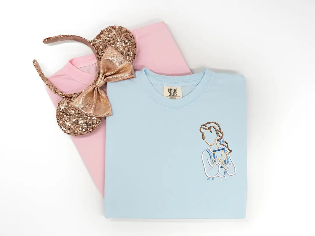 Beauty and the Beast Embroidered Tshirt, Belle Embroidered Shirt, Beauty T-shirt, Disney Princess... | Etsy (US)