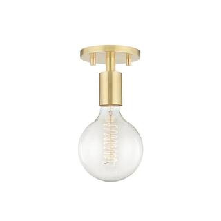 Ava 1-Light Aged Brass Semi-Flush Mount | The Home Depot