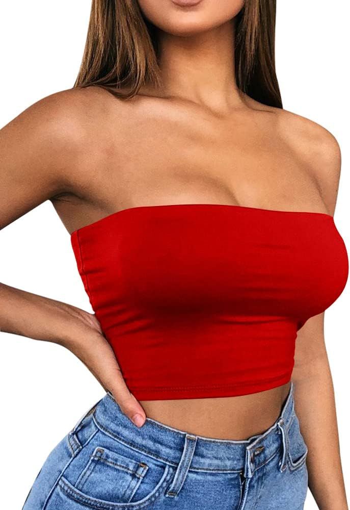 LCNBA Women's Basic Tube Crop Top Sleeveless Strapless Sexy Crop Top | Amazon (US)