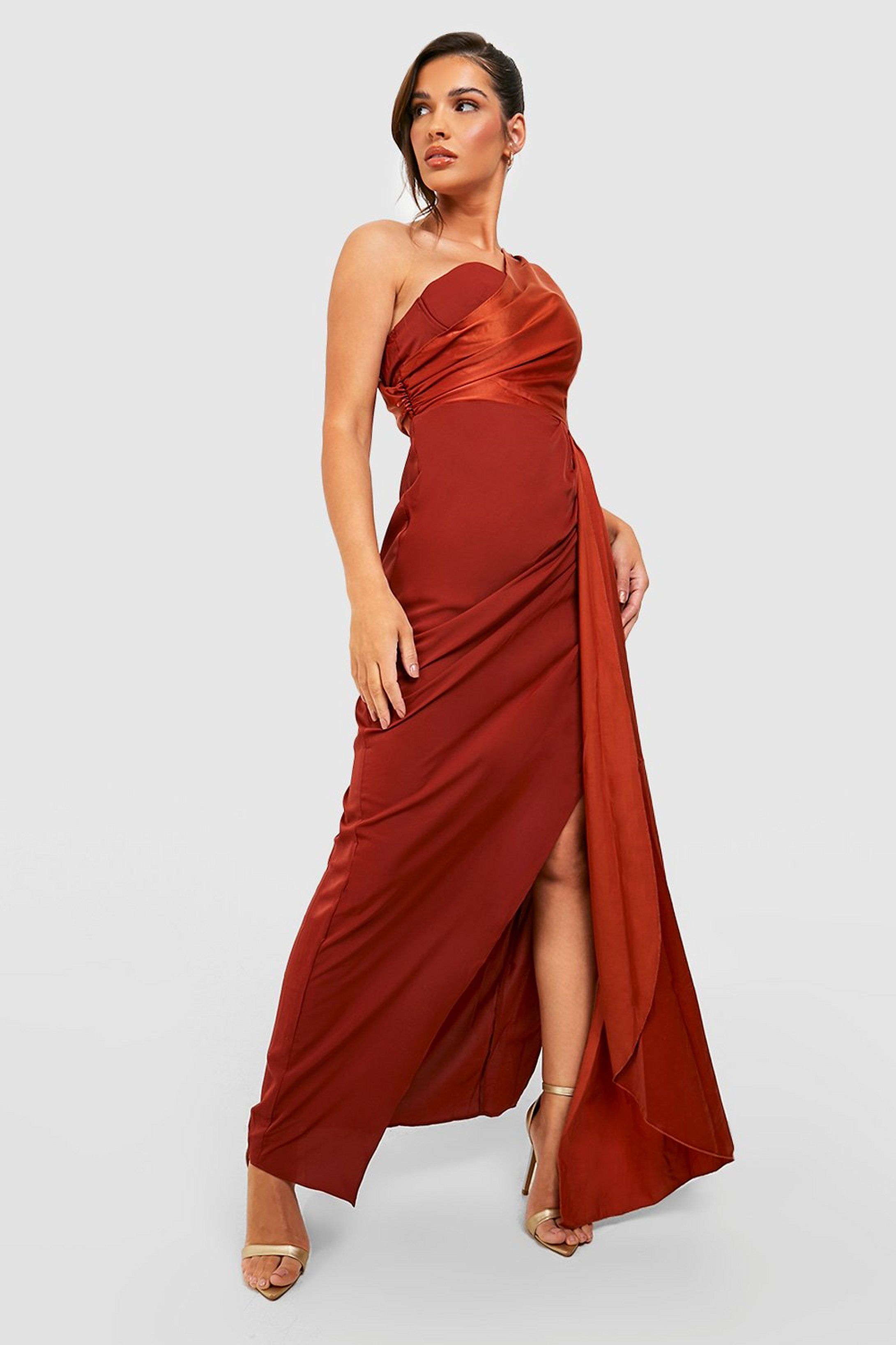 Satin Drape One Shoulder Maxi Dress | Boohoo.com (US & CA)