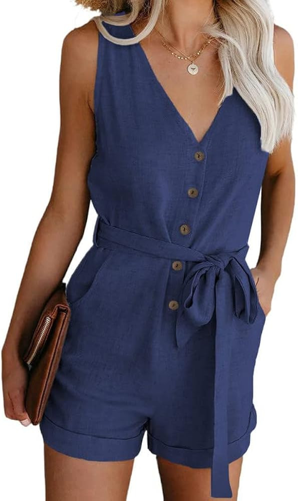 Dokotoo Womens Halter Neck Sleeveless Floral Print & Solid Rompers Jumpsuits | Amazon (US)