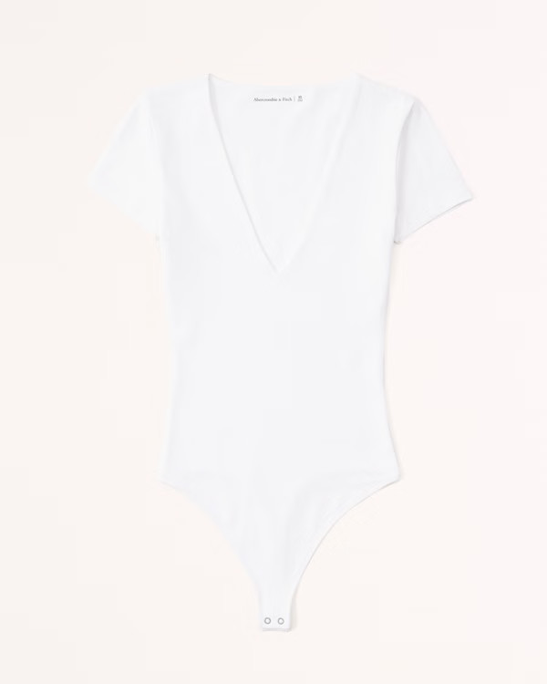 Short-Sleeve Cotton Seamless Fabric V-Neck Bodysuit | Abercrombie & Fitch (US)
