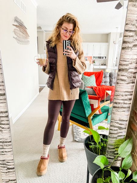 Comfy and coordinated. 

Wearing a small in the leggings and vest, medium in the sweater, and an 8 in the Ugg Tazz platforms  

#LTKstyletip #LTKfindsunder50 #LTKshoecrush