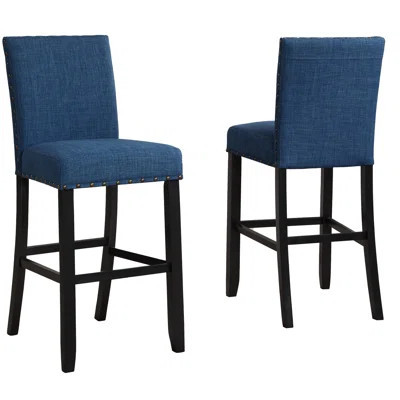 Bar Stools With Linen & Cotton Fabric And Nailhead Trim, 2 - Strong Hardwood, 44"h, 30"h Seat, 16"x23 Of 2 Upholstery, Dark , 16"x23"x44", Seat | Wayfair North America
