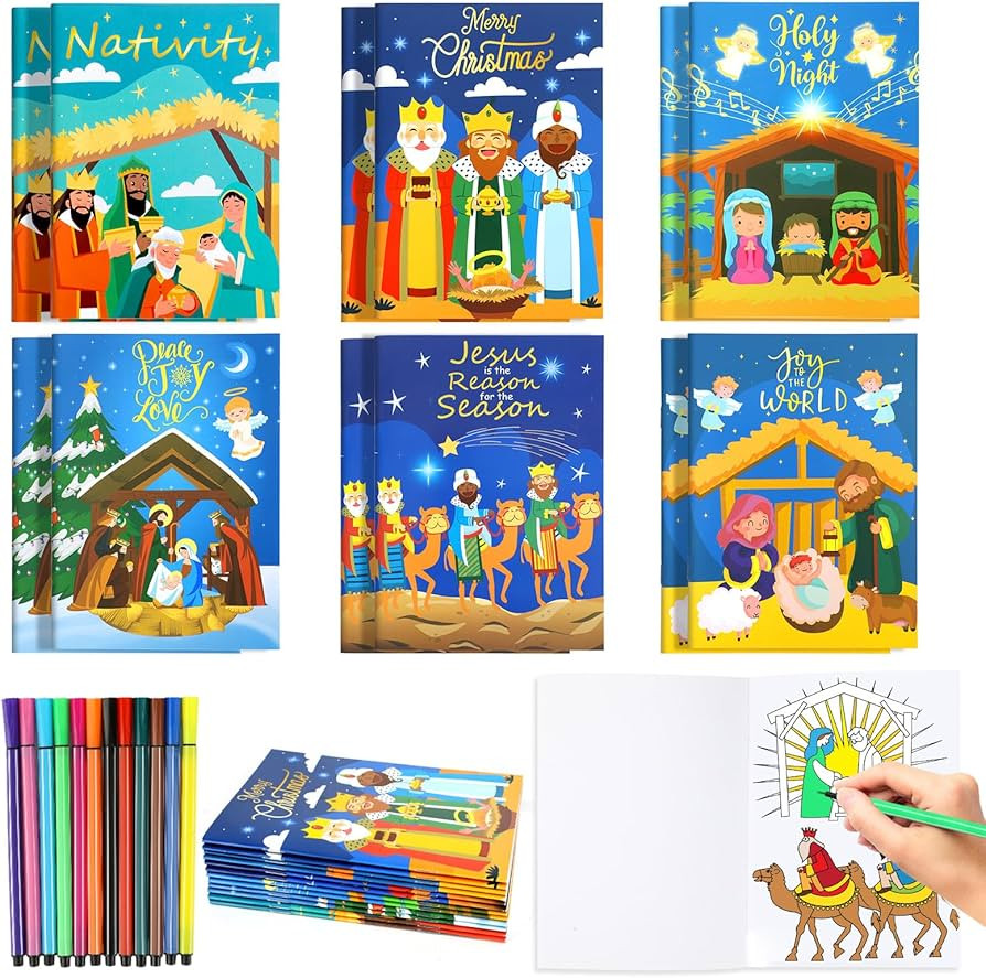 HOWAF 12pcs Christmas Nativity Coloring Books with 12 Paint Pens,Religious Christmas Coloring Pag... | Amazon (US)