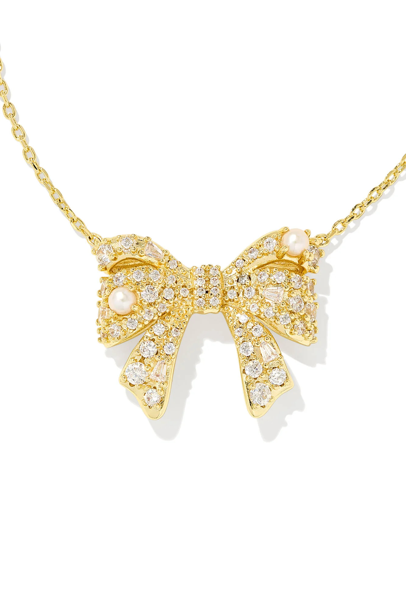 Krista Gold Bow Short Pendant Necklace White Mix | Hello Molly (AU)
