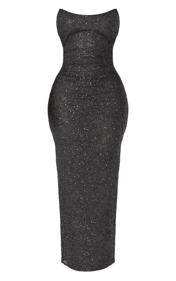 Shape Black Sequin Bandeau Maxi Dress | PrettyLittleThing US