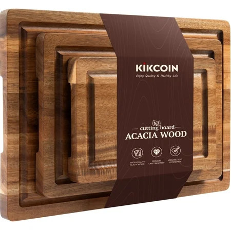 Kikcoin Acacia Wood Cutting Board, Cutting Board Set of 3 with Juice Groove, Wooden Chopping Boards for Kitchen, for Meat & Vegetables | Walmart (US)