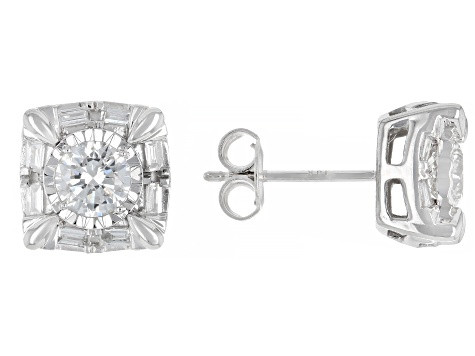 White Lab-Grown Diamond H SI 10k White Gold Stud Earrings 1.00ctw - LGA120 | JTV Jewelry