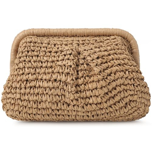 Clothirily Straw Clutch Purses for Women, Cloud Dumpling Woven Bag with Detachable Chain, Beach C... | Amazon (US)