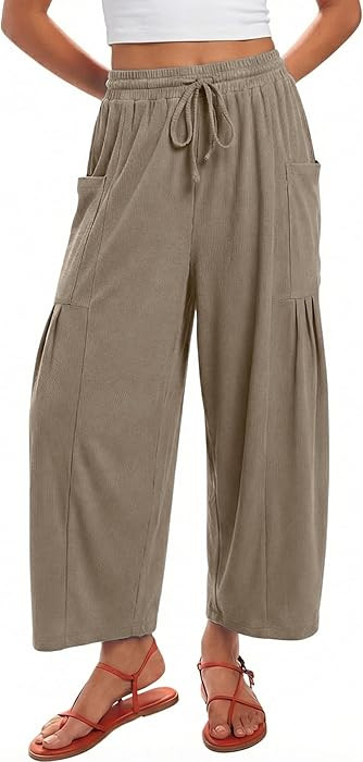 Athlisan Womens Casual Wide Leg Pants Drawstring Elastic Waist Palazzo Pants Baggy Lounge Trouser... | Amazon (US)