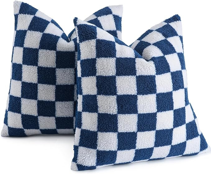 AmHoo Pack of 2 Decorative Throw Pillow Covers Checkerboard Luxury Super Soft Faux Fur Wool Set C... | Amazon (US)