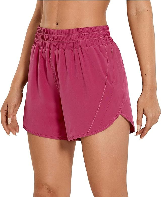 CRZ YOGA Women's Elastic Mid Waisted Running Shorts Liner - 5'' Quick Dry Athletic Sport Workout Tra | Amazon (US)