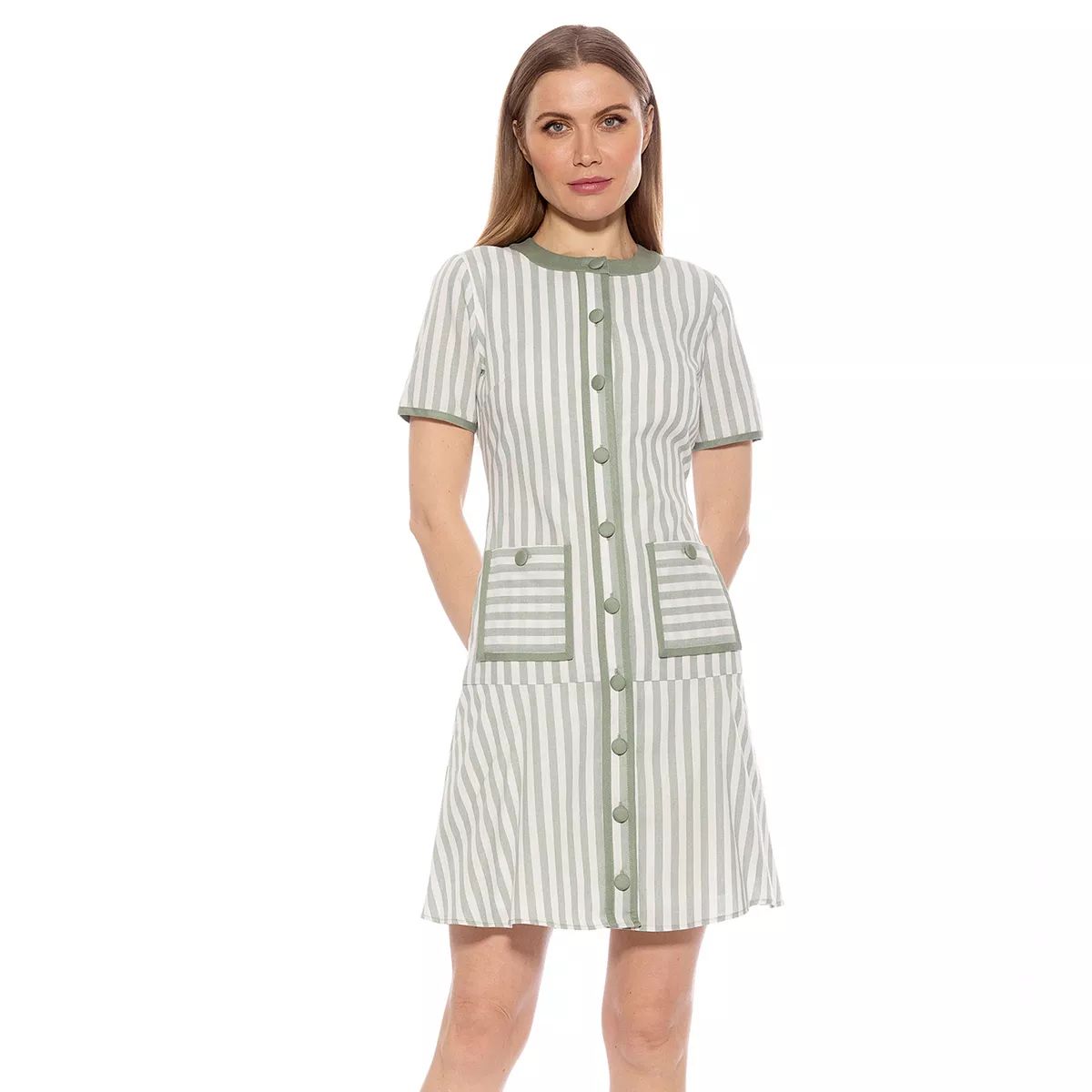 Women's ALEXIA ADMOR Brecken Stripe Short Sleeve Fit And Flare Mini Dress | Kohl's