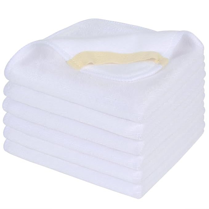 SINLAND Microfiber Facial Cloths Fast Drying Washcloth 12inch x 12inch White 6 pack | Amazon (US)