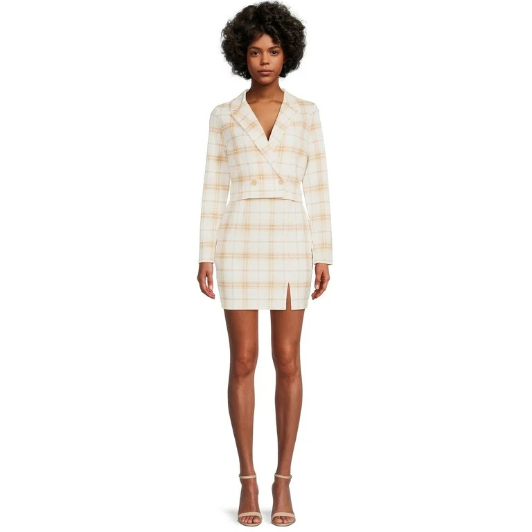 No Boundaries Juniors Cropped Blazer and Skirt Set, 2-Piece, Sizes XS-3XL | Walmart (US)