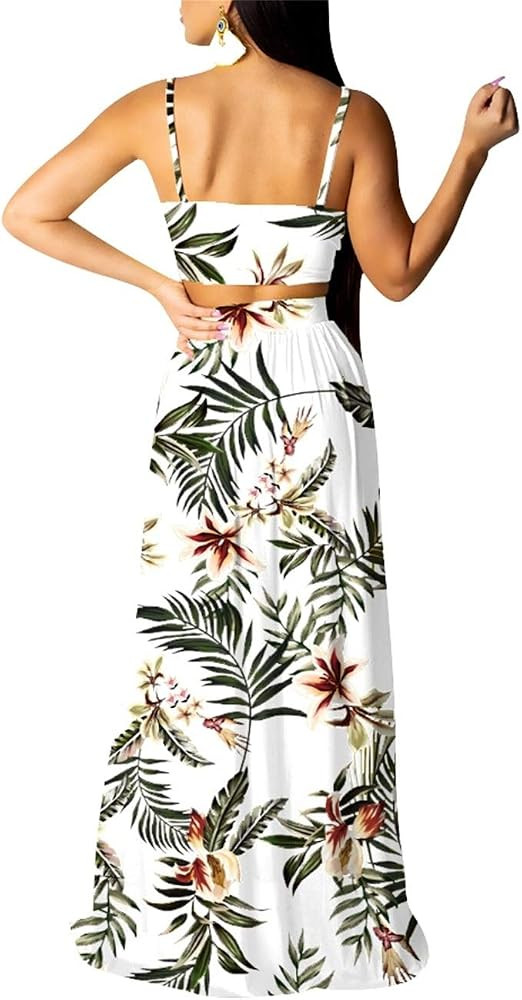 EOSIEDUR Women's Chiffon Bohemian Floral Printed 2 Piece Sets Crop Cami Top & Split Beach Party M... | Amazon (US)