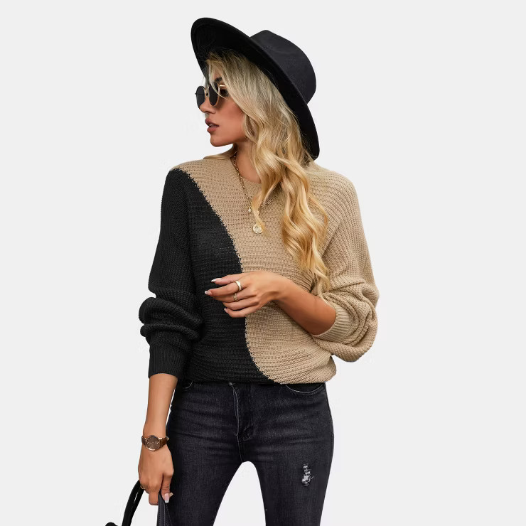 Women's Two Tone Dolman Sleeve Sweater - Cupshe -Black/Pink | Target