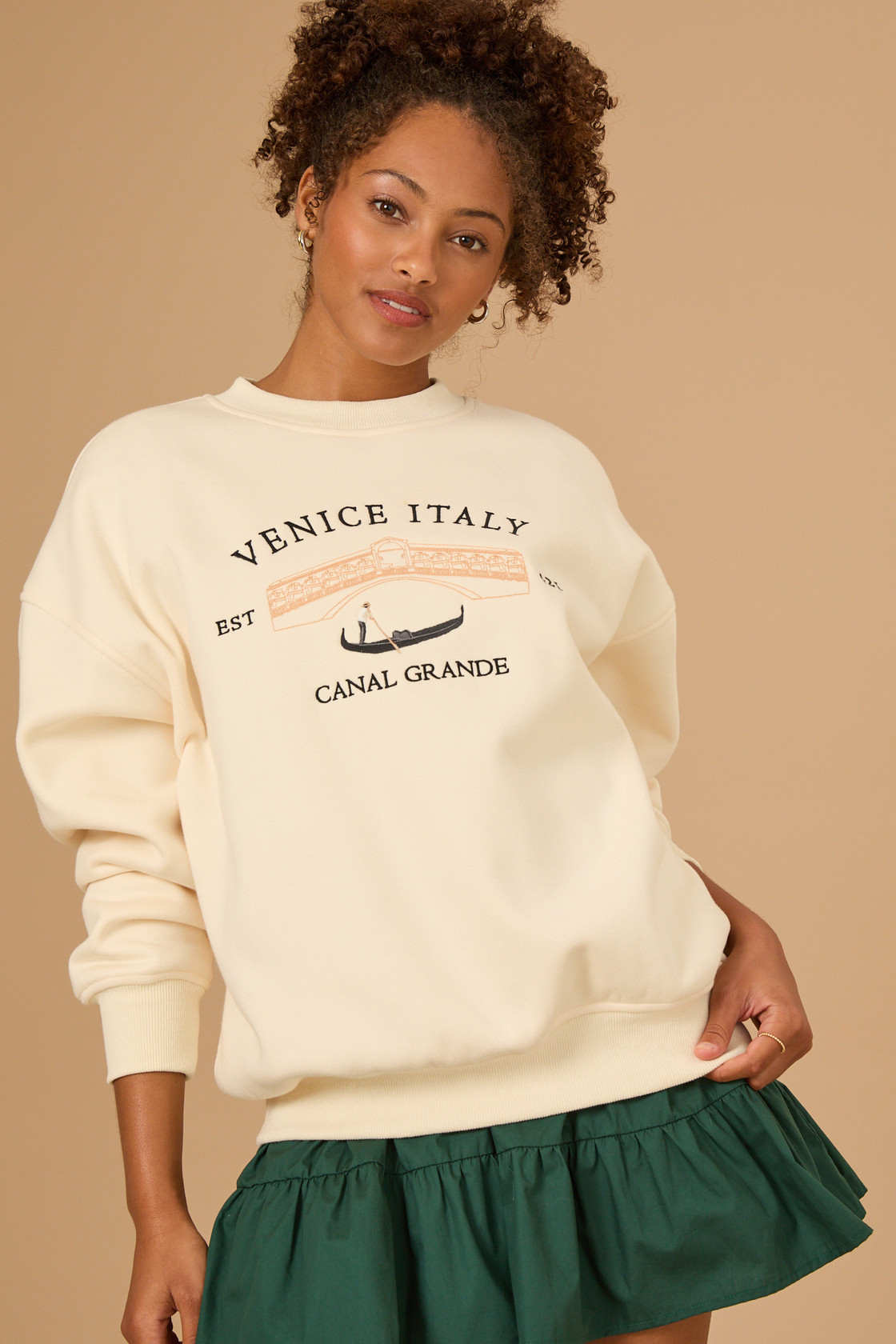 Venice Italy Embroidered Sweatshirt in Ivory | Altar'd State | Altar'd State