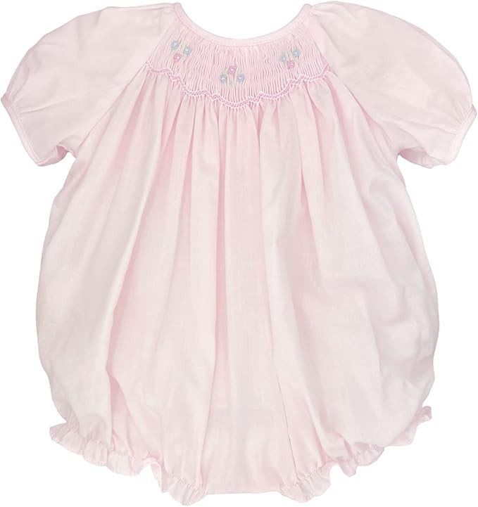 Petit Ami Baby Girls' Hand-Embroidered Smocked Bubble | Amazon (US)