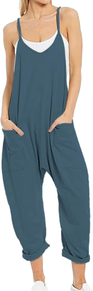 Talakeno Women's Casual Sleeveless Overalls Baggy Strap Adjustable V Neck Long Pants Jumpsuits wi... | Amazon (US)