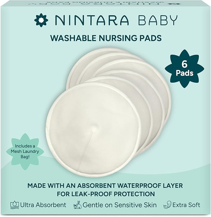 Nintara Baby Reusable Nursing Pads – Soft & Absorbent Breast Pads, Bamboo Viscose Blend, Contou... | Amazon (US)