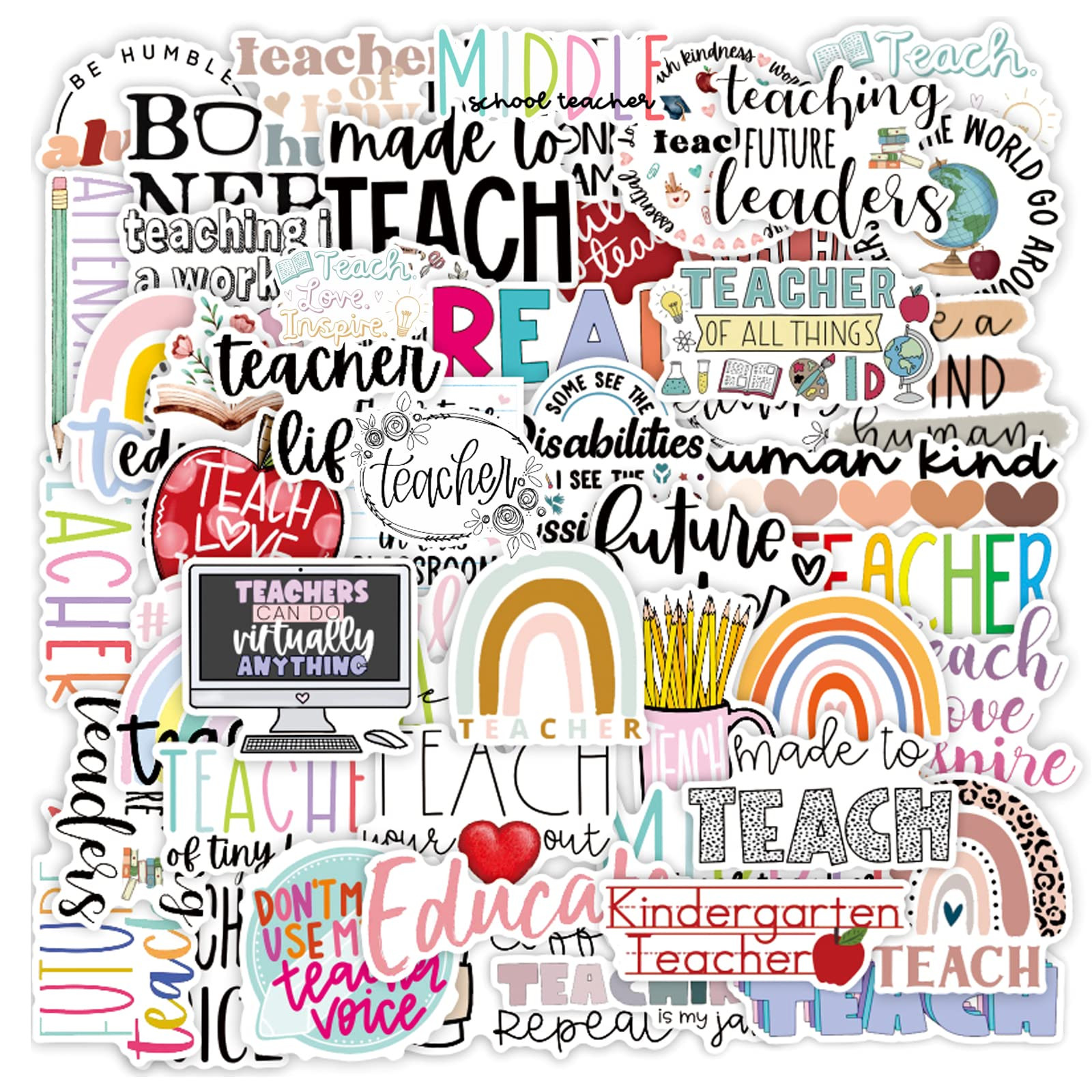 Teacher Stickers 50 Pcs, Vinyl Waterproof Teacher Stickers for Laptop Water Bottles Notebook, Tea... | Amazon (US)