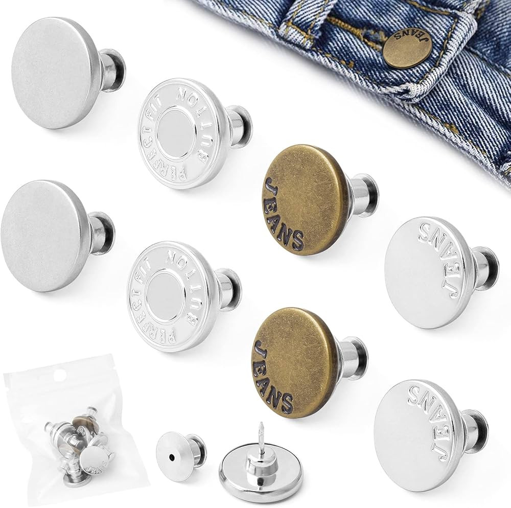 [Upgraded] 8 Sets Button Pins for Jeans, GEARLUEN 4 Styles Instant Jean Button pins Adjustable No... | Amazon (US)