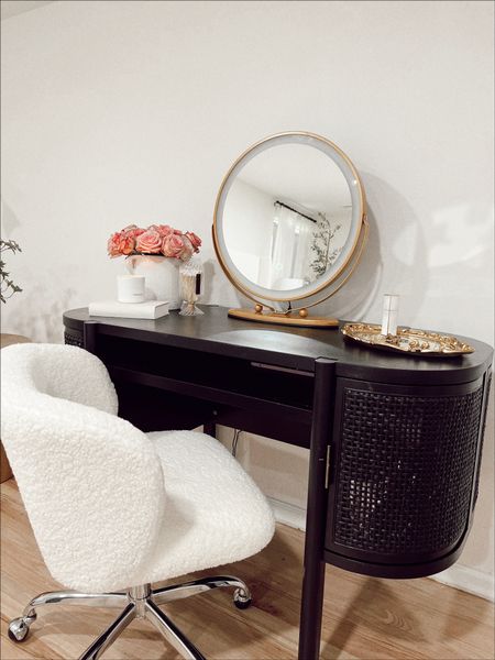 Vanity desk decor
Desk decor
Target home decor
Boucle chair, desk chair
Amazon home finds 
Vanity mirror

#LTKhome #LTKCon