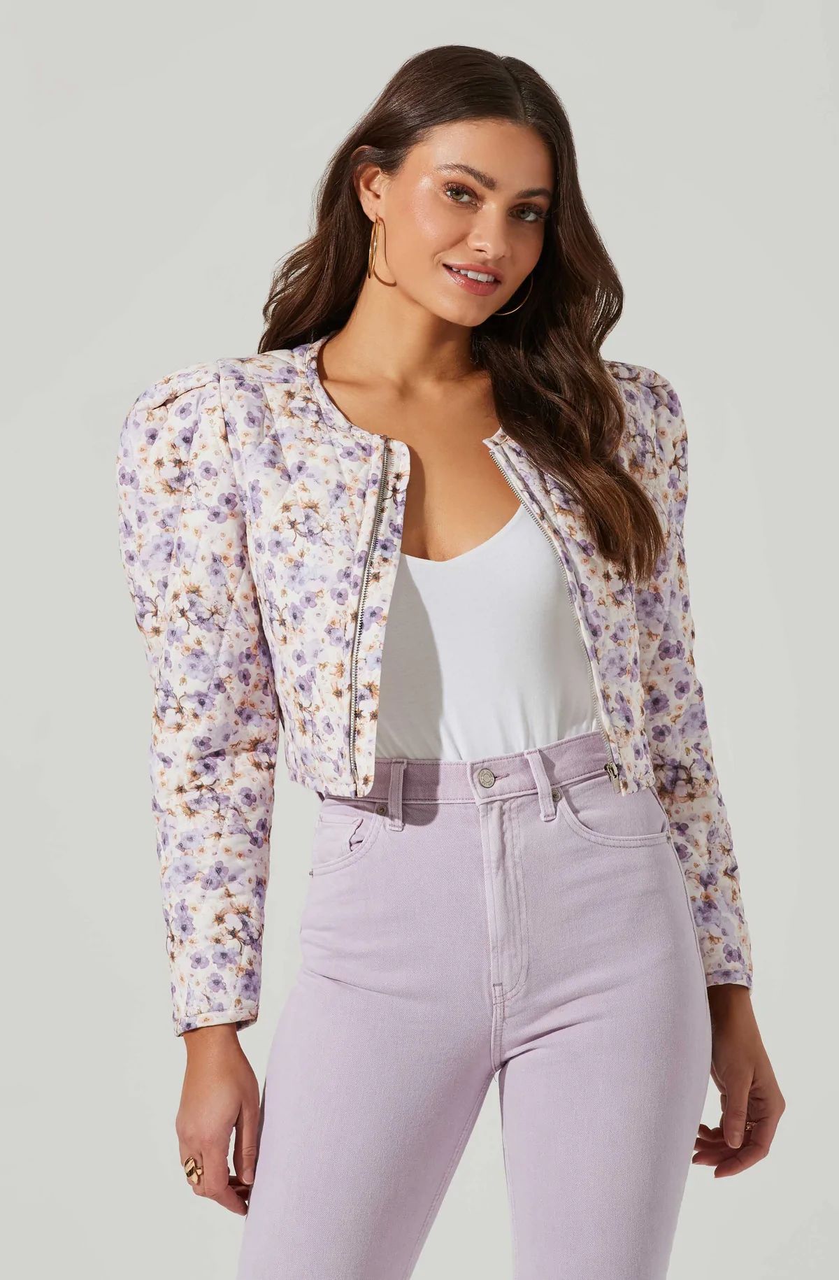 Brea Floral Quilted Cropped Puff Sleeve Jacket | ASTR The Label (US)