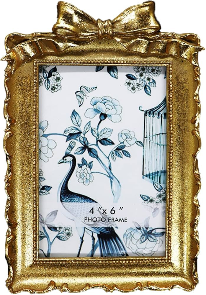 BLYBH Vintage Picture Frame 4x6 Bowknot Retro Photo Frames, Tabletop & Wall Hanging Ornate Antiqu... | Amazon (US)
