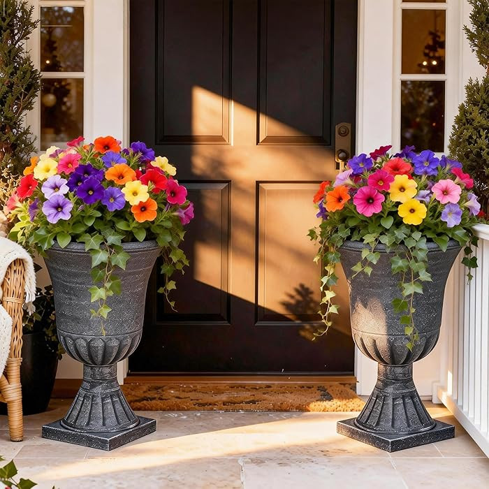 Autodaya 22" Timeless Urn Planters for Outdoor Plants, Set of 2 Plastic Large Flower Pot with Han... | Amazon (US)