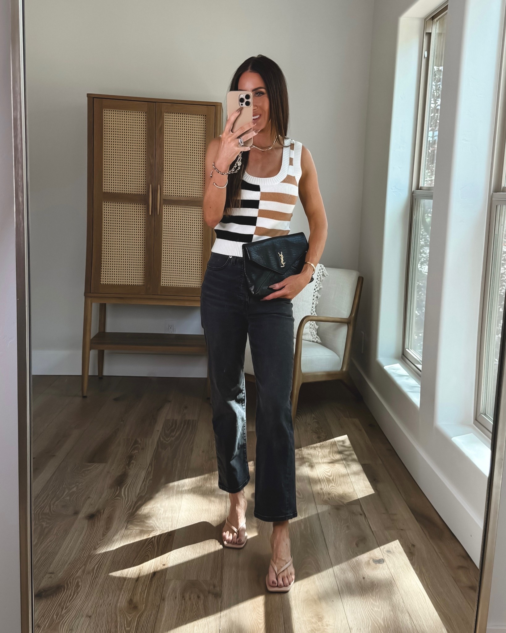 Restocked!! Amazon outfit idea …elevated basics
Sweater tank sz small
High waisted crop jeans sz 25 
Kitten heel sandals tts 
Ysl clutch bag 
Everyday outfit idea, what I wore to casual dinner with friends and family 
#LTKShoeCrush #LTKItBag 


#LTKootd #LTKSeasonal #LTKOver40