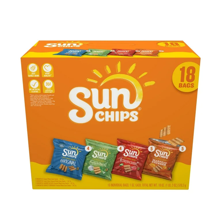 SunChips 100% Whole Grain Snacks, 4 Flavor Variety Pack, 1 oz, 18 Count | Walmart (US)